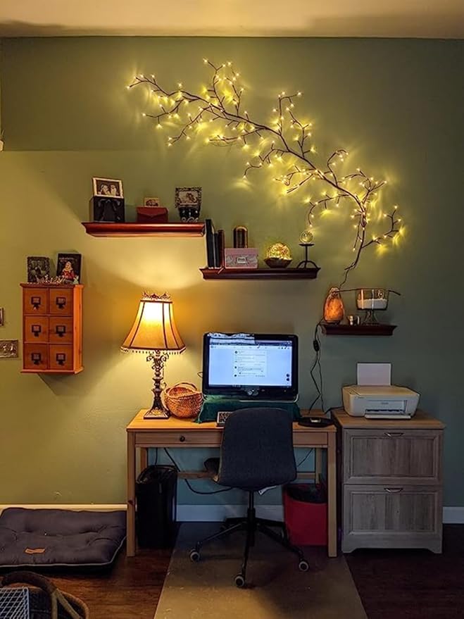 Lighted Willow Vine with Remote Control On/Off Timmer Dim,7.5Ft Christmas Swags Decorations Artificial Branches with 144LEDs Enchanted Vine Lights(Plug in) for Walls Bedroom Décor(1PCS)