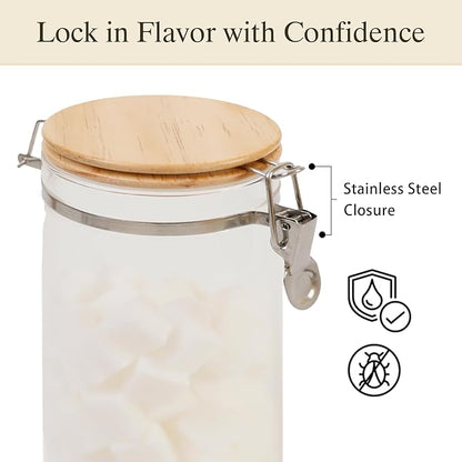 Glass Coffee Canister Set with Shelf & Spoons 3 Piece Coffee Containers for Ground Coffee Coffee Bean Storage Airtight Seal, Coffee Bar Coffee Filter Holder for Kitchen Organization