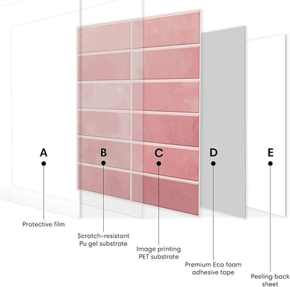 5 Pack Peel and Stick Backsplash Subway Tiles, Extra Thick 3D Wall Panels, Heat & Water Resistant, Easy DIY Kitchen, Bathroom, Laundry, Fireplace & Rental Home Wall Décor (12 x 12 in), Pink