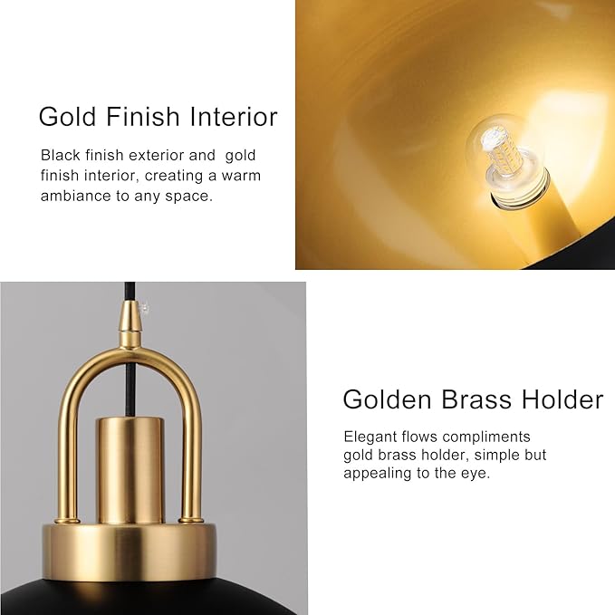 Eustace 13.7'' Matte Black and Gold Farmhouse Pendant Light, Adjustable Hanging Lamp,Industrial Ceiling Lights Fixture for Kitchen Island Dining Room Hallway Restaurant