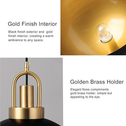 Eustace 13.7'' Matte Black and Gold Farmhouse Pendant Light, Adjustable Hanging Lamp,Industrial Ceiling Lights Fixture for Kitchen Island Dining Room Hallway Restaurant