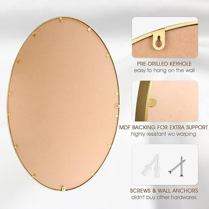 Oval Wall Mirror for Bathroom, 26"x39" Antique Gold Metal Beaded Frame Decorative Accent Mirror, Large Hanging Vanity Mirror for Bedroom, Living Room, Entryway