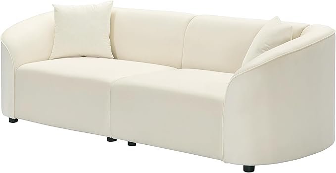 Christopher Knight Home 87.50" Velvet Curved Oversized 2 Seater Sofa, Upholstered Couch Chair, Soft Seating Lounge Sofa, Cozy Loveseat with Armrest, Reading Loveseat for Living Room, Home Rest, Cream