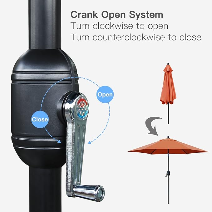 Sunnyglade 7.5' Patio Umbrella Outdoor Table Market Umbrella with Push Button Tilt/Crank, 6 Ribs (Orange)