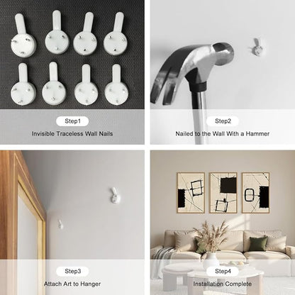 HOURIA Abstract Geometric Framed Canvas Wall Art Set,Black and Beige Brushstroke Wall Decor,Neutral Modern Wall Painting,Textured Line Drawing Art Prints for Living Room, Bedroom, Farmhouse-24 x36 x3