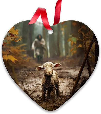 Religious Christmas Ornaments - Christian Tree Decor with Jesus & Lamb Design, Baptism Gift for Women, Inspirational Holiday Hanging Ornament, 2025 Birthday Keepsake, Faith-Based Home Decor C-318