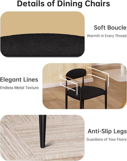 Morden Fort Black Upholstered Dining Chairs Set of 6, Modern Fabric Dining Chairs with Gold Arms and Metal Legs for Kitchen, Living Room and Reception