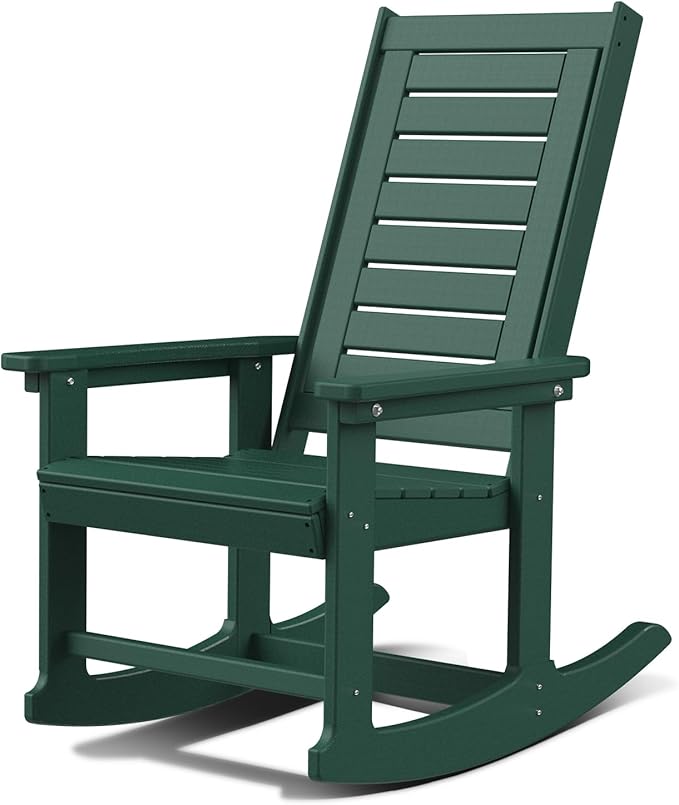 GREENVINES Outdoor Rocking Chairs | Porch Rocker | HDPE Plastic | Forest | Oversized Rockers | High Back | Big & Tall | Ladder Back | for Patio Outside Backyard Balcony Garden
