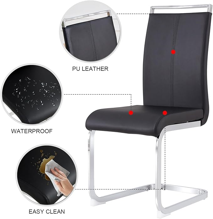 71" Glass Dining Table Set for 6, Kitchen Table and 6 PU Leather Chairs, Dining Table Set Ideal for Living Room