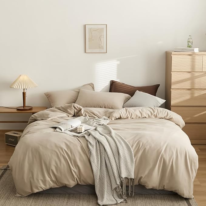 CLOTHKNOW Light Khaki Comforter Sets Full Oatmeal Bedding Comforter Sets All Season Soft Beige Khaki Comforter with 2 x Pillow Cases