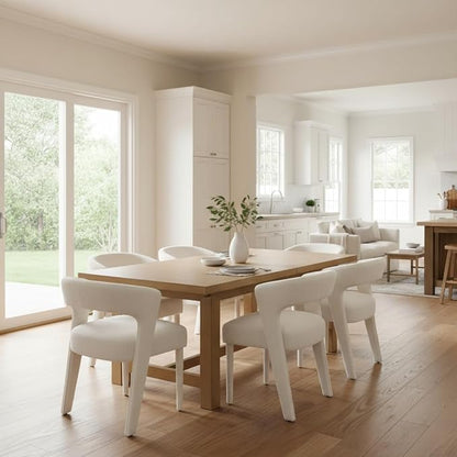 DUOMAY Modern Dining Chairs Set of 2, Chenille Fabric Upholstered Kitchen Chair with Curved Open Back Accent Side Chairs Dining Room Chairs with Wood Legs, White