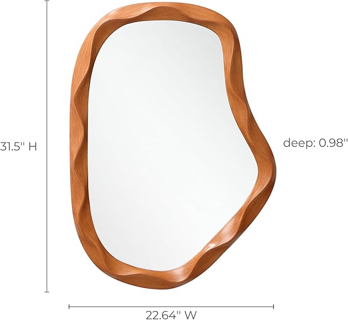 LuxenHome Irregular Wall Mirror, 31.5"x22.6" Large Asymmetrical Mirror Decorative with Dark Brown MDF Wood Frame Vanity Mirrors for Bathroom, Bedroom, Living Room, Entryway, Hanging Home Wall Decor