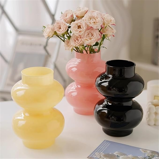 JSPYFITS Glass Hydroponic Flower Vase, Double Balls Colored Glasses Bubble Vase for Flowers, 7 Inches Glass Funky Vases for Home/Office/Weddings/Party Table Décor (Pink)