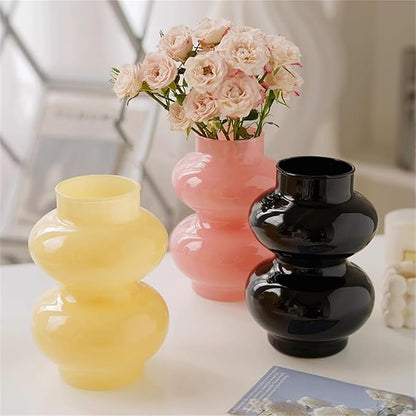 JSPYFITS Glass Hydroponic Flower Vase, Double Balls Colored Glasses Bubble Vase for Flowers, 7 Inches Glass Funky Vases for Home/Office/Weddings/Party Table Décor (Pink)