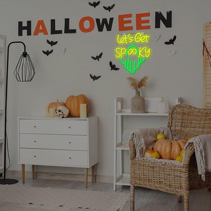 LUCUNSTAR Let’s Get Spooky Neon Sign Halloween Neon Signs for Wall Decor Led Lights with USB Powered Halloween Ghost Wall Decoration for Bedroom Bar Party Man Cave Club Pub Door Gifts