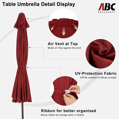ABCCANOPY 10ft Scalloped Patio Umbrella, Outdoor Table Umbrella with Tilt and Crank, Fiberglass Ribs Deck Umbrella for Patio, Pool, Garden, Picnic (Burgundy)