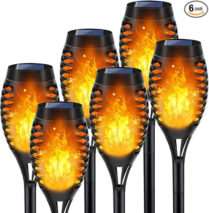 Outdoor Solar Lights, 6Pack Solar Torch Light with Flickering Flame, Christmas Lights Waterproof for Christmas Decor, Tiki Torches for Outside, Luces Solares para Exteriores Pathway Yard Garden Decor