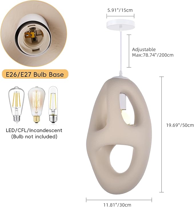 1 Light EPS Chandelier for Dining, Nordic Bedroom Cement Pendant Fixture, Concrete Ceiling Hanging Modern Wabi Sabi 11.81''W Lamp Over Kitchen Bar