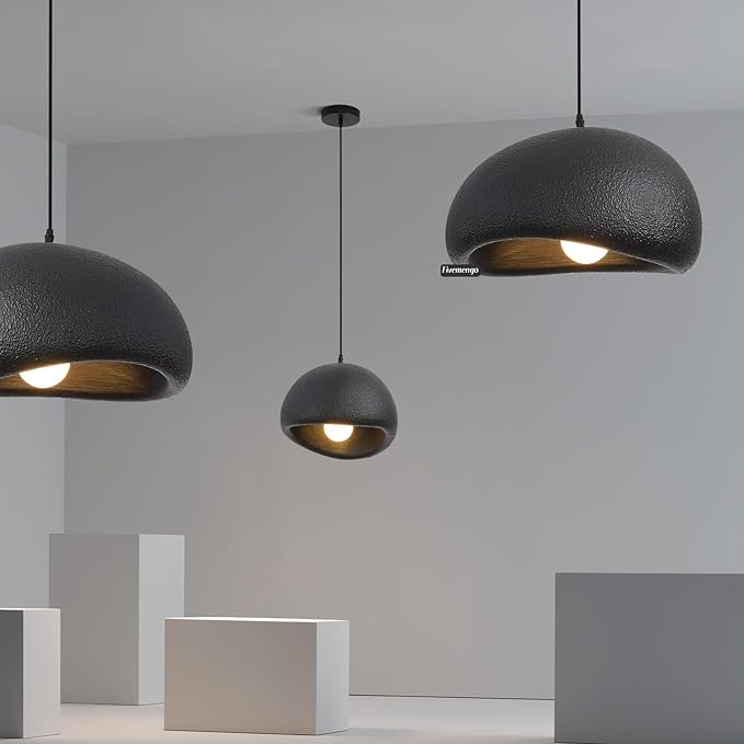 15.7in Wabi Sabi Pendant Lights Kitchen Island Lighting Fixture Ceiling Mount Black Modern Japanese Lamp Japandi Chandelier for Dining Living Room Hallway Bedroom Restaurant Hanging Lamp