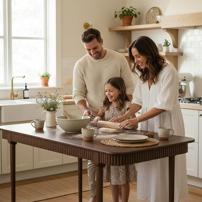 LukeAlon Mid-Century 63 Inch Solid Wood Dining Table for 4-6, Retro Farmhouse Kitchen Table with Large Tabletop, Modern Table for Dining Room, Living Room, Kitchen, Walnut