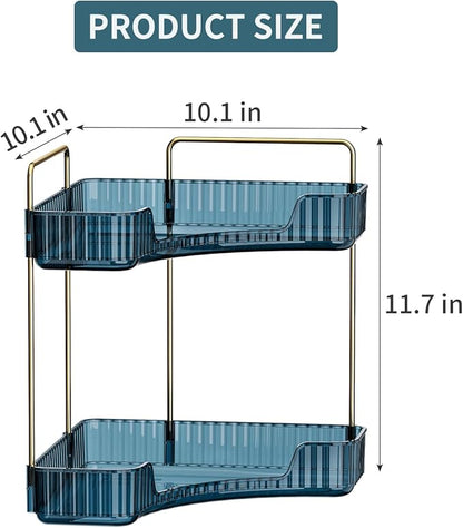 Corner Bathroom Counter Organizer Bathroom Countertop Shelf Makeup Organizer for Vanity Perfume Corner Storage (2 Tiers, Blue)