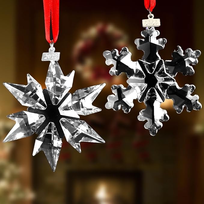 2023 Edition Crystal Snowflake Ornament Christmas Tree Ornament Home Decor Gift (23-Set of 2-Clear)