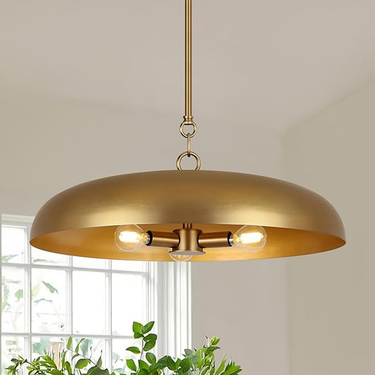 LamQee 20 Inch Oversized Large Pendant Lights, 3-Lights Brushed Gold Modern Dome Chandelier, Farmhouse Metal Pendant Lighting Fixture Ceiling Hanging for Kitchen Island, Dining Room Over Table, Bar