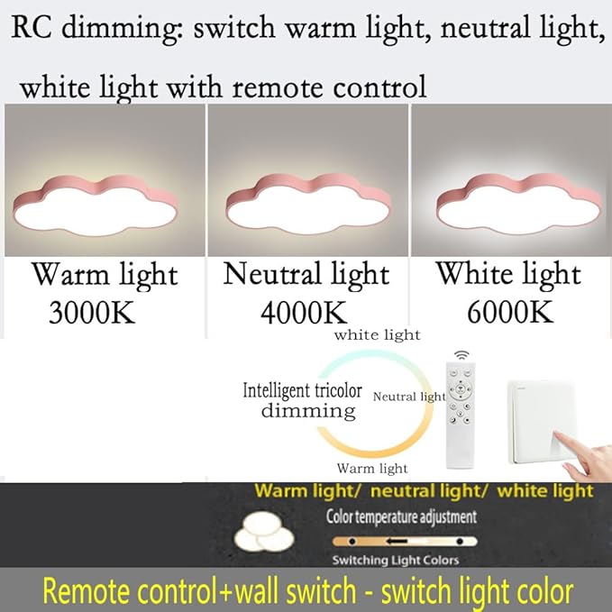 Modern Pink Led Ceiling Light 22"48w Close To Ceiling Light Fixtures With Remote Led Ceiling Lamp Flush Mount Ceiling Chandelier Lighting Fixture For Kids Bedroom/Kindergarten/Hallway/Balcony