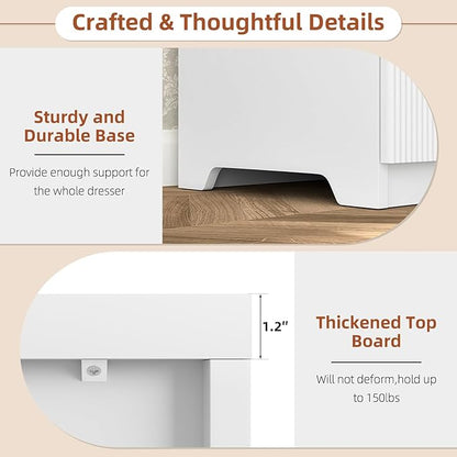 Fluted 6 Drawers Dresser,Modern Large Wood Dresser,Chest of Drawers for Bedroom, Living Room,Hallway,Entryway,TV Stand Drawer Organizer(Fluted White)