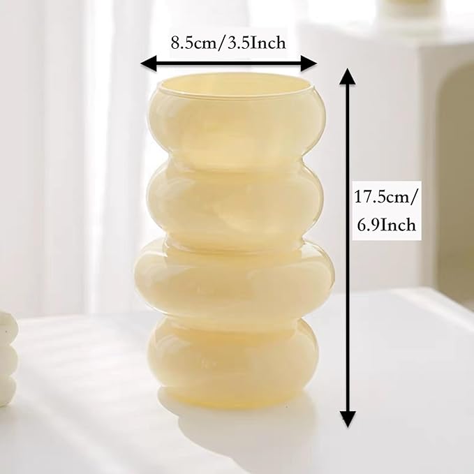 BLOFLO Colored Glass Hydroponic Flower Vase - 7-Inch Milky Yellow Geometric Glass Vase for Modern Home Decor and Office