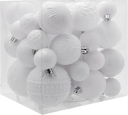 White Christmas Ball Ornaments Christmas Tree Decorations 36pcs Shatterproof Christmas Ornaments Set with 6 Styles in 3 Sizes(Small Medium Large)