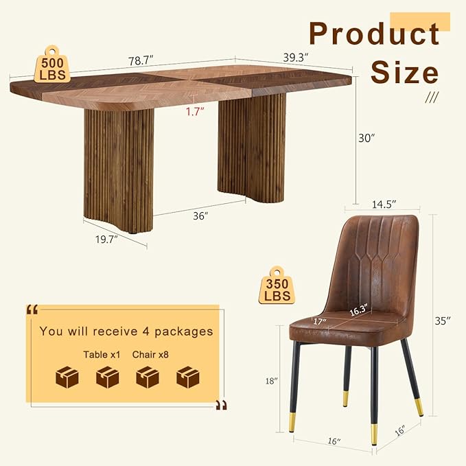 Dining Table Set for 8 - Large 78.7" Rectangular Kitchen Table Set for 8 with Cushioned Chairs,Modern Mid-Century Wood Dining Room Table for 8 Ideal for Kitchen & Gatherings