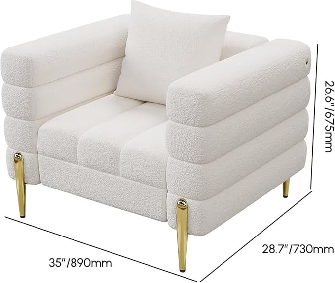homary White Accent Chair, Mid Century Boucle Upholstered Armrest Chair for Bedroom, Comfy for Living Room, Reading, Office (White)