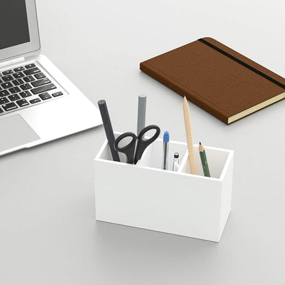 NIUBEE Acrylic Pen Holder 3 Compartments, White Pencil Organizer Cup for Countertop Desk Accessory Storage