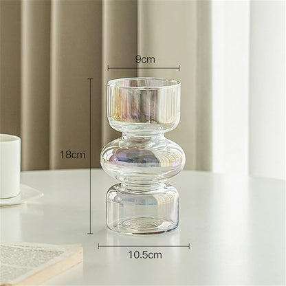 JSPYFITS Glass Hydroponic Flower Vase, 7 Inches Colored Glasses Bubble Vase for Flower, Three-Layer Glass Funky Vases for Home/Office/Weddings/Party Table Flowers Decor (Iridescent Clear)