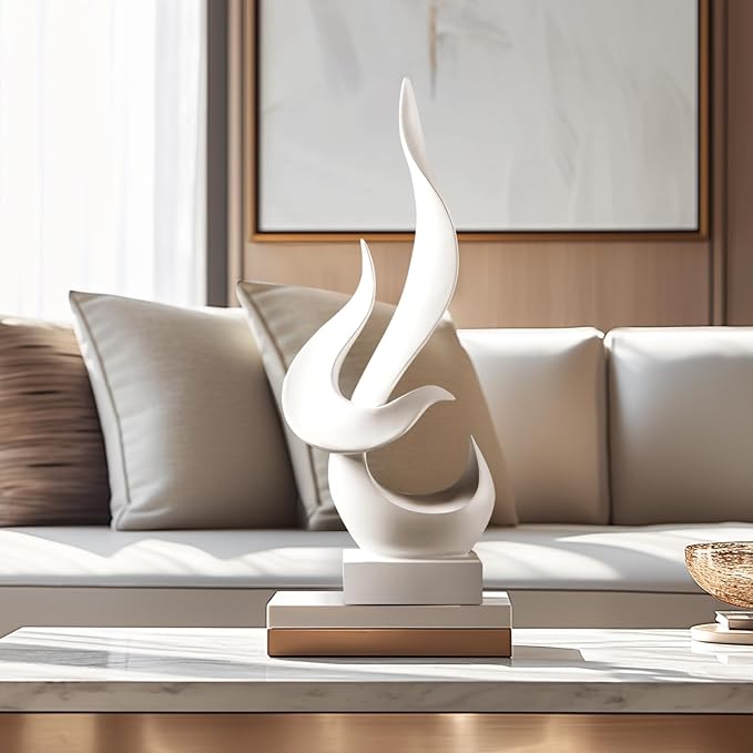 White Decor Modern Flame Statue, Decorative Objects Abstract Art Flame Statue for Living Room Dining Centerpiece