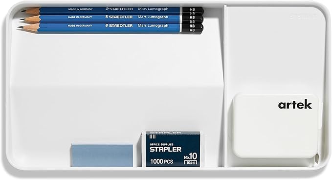 BLUE GINKGO Desk Organizer – Korean-Made Organizer for Notes, Pens, Pencils, and Accessories (Double-sided, White)