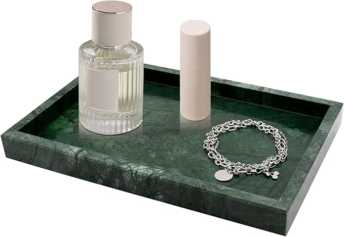 Green Marble Tray,Pure Natural Vanity Tray,Marble Trays for Kitchen Counter Non-Ceramic/Non-Resin,Stone Tray 12 x 8 inch