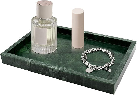 Green Marble Tray,Pure Natural Vanity Tray,Marble Trays for Kitchen Counter Non-Ceramic/Non-Resin,Stone Tray 12 x 8 inch
