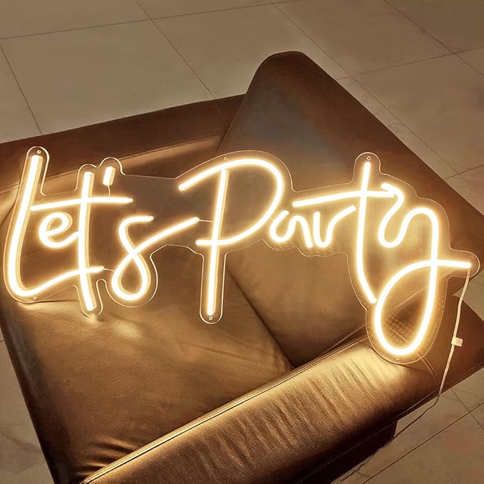 Divatla Super Large Neon Sign - 'Let's Party' for Engagement, Prom, Wedding & More - Dimmable, Warm White