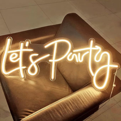Divatla Super Large Neon Sign - 'Let's Party' for Engagement, Prom, Wedding & More - Dimmable, Warm White