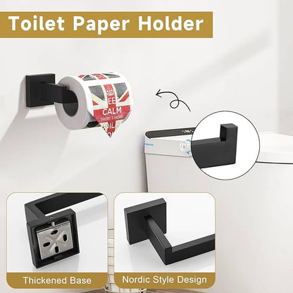 5 Pieces Bathroom Hardware Accessories Set Matte Black Towel Bar Set Towel Holder Racks Set for Bathroom,SUS304 Stainless Steel,Wall Mounted 23.6-Inch