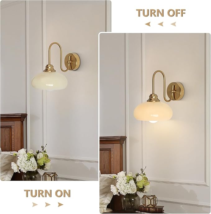 KCO Lighting Brass Gold Wall Sconces Set of 2 Mid Century Glass Wall Sconces Set of Two Modern Globe Wall Light Round Wall Light Bedroom Fixtures 2 Pack