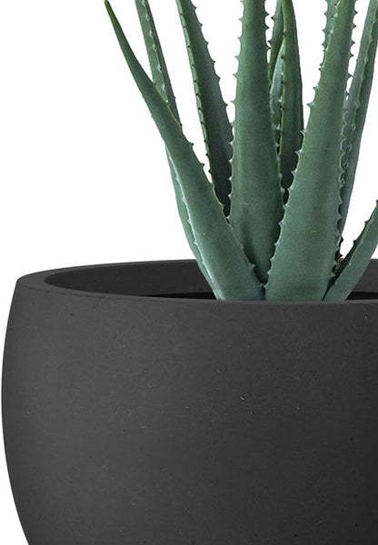 Kante 14 Inch Dia Round Concrete Planter, Indoor Outdoor Large Plant Pot with Drainage Hole and Rubber Plug for Home Patio Garden, Black
