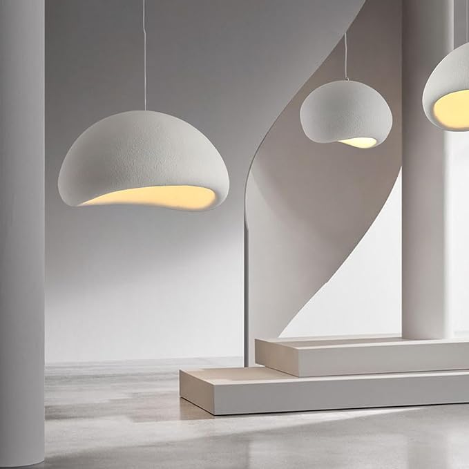 JAYMP 50cm Wabi Sabi Pendant Light for Dining Room Kitchen Island Hallway Restaurant Modern Hanging Lamp E26 Base Japanese Style Bird Nest Shape Lighting Fixture (Matte White, B Shape, 50cm/19.7in)