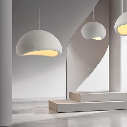 JAYMP 50cm Wabi Sabi Pendant Light for Dining Room Kitchen Island Hallway Restaurant Modern Hanging Lamp E26 Base Japanese Style Bird Nest Shape Lighting Fixture (Matte White, B Shape, 50cm/19.7in)