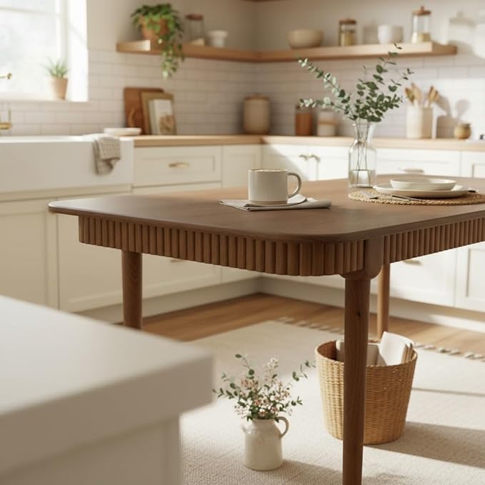 LukeAlon Mid-Century 63 Inch Solid Wood Dining Table for 4-6, Retro Farmhouse Kitchen Table with Large Tabletop, Modern Table for Dining Room, Living Room, Kitchen, Walnut