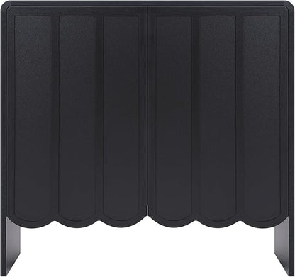 ORRD Sideboard Buffet Cabinet Set of 2, Accent Storage Cabinet with 2 Doors, Farmhouse Wood Cabinet with Adjustable Shelves and Wave Panel for Living Room, Dining Room, Entry - Black