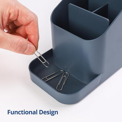 BLUE GINKGO Desk Holder – Korean-Made Office Organizer for Pencils, Pens, Notes, and Desk Supplies (Prussian Blue)