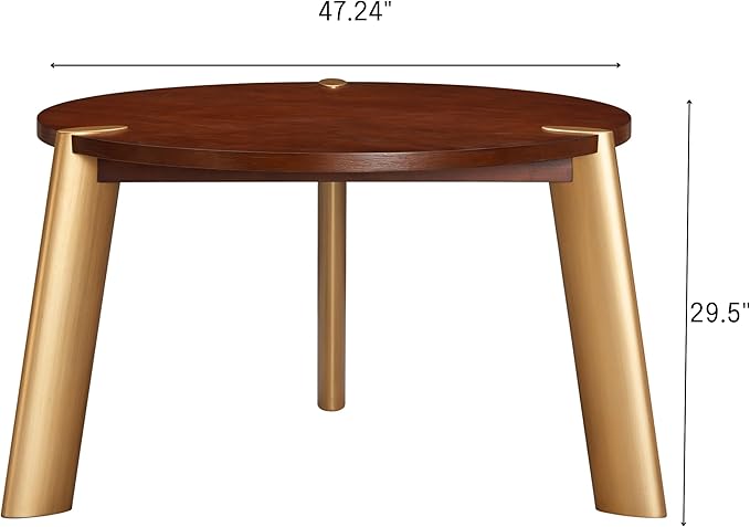 NTC Tribase 47 Inch Modern Design, Round Dinner Table for Dining Room, Living Room Furniture, Effortless Assembly, Dark Walnut